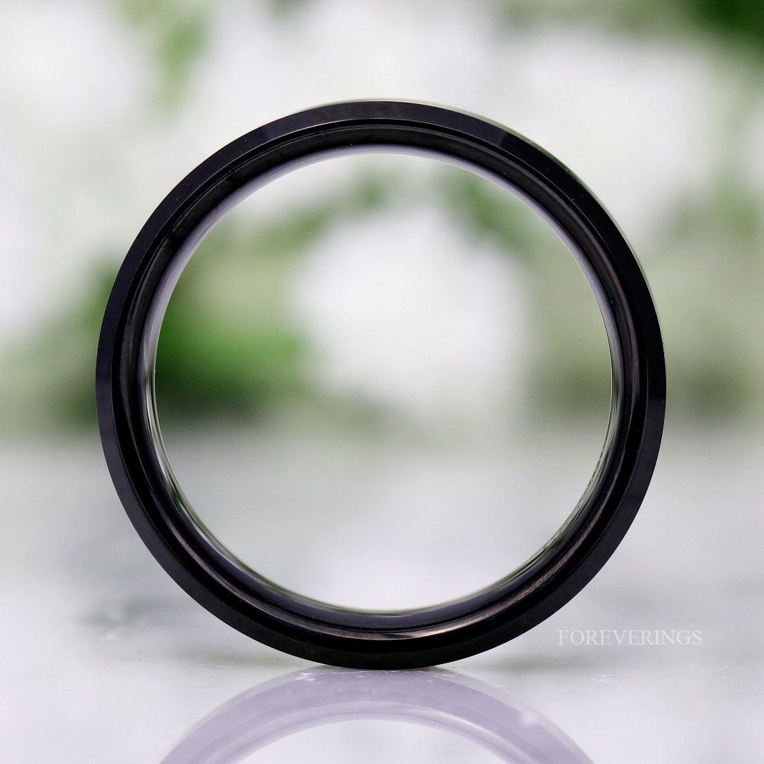 Simple Black Tungsten Ring, 6mm Man Woman Wedding Band, Flat, Beveled, Polished, Black Promise Ring, Anniversary Ring, Ring Engraving