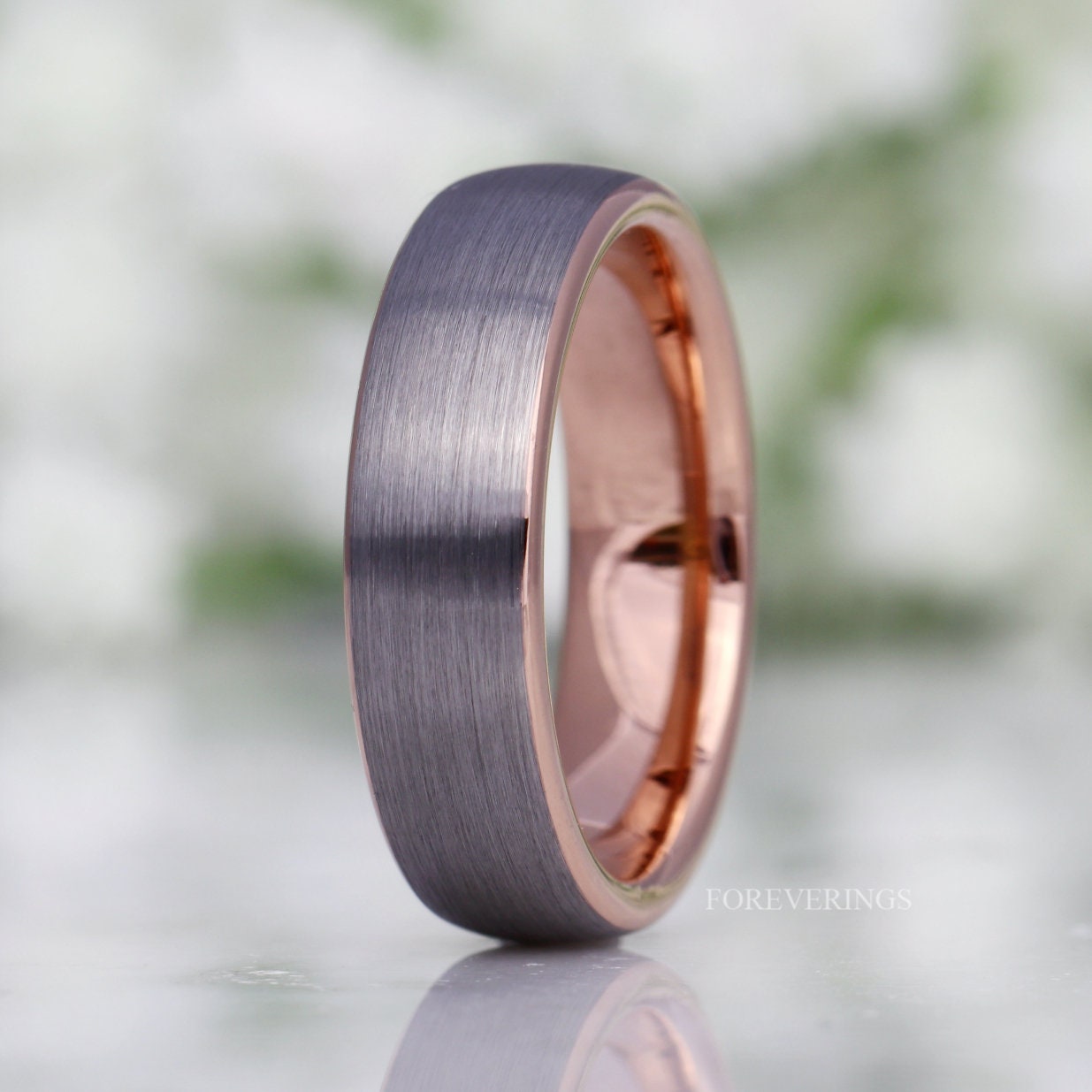 Tungsten Wedding Band Set, His and Hers Rings, 6mm / 4mm Band, Rose Gold Plated Ring, Mens Womens Ring, Comfort Fit, Brushed, Couples Ring
