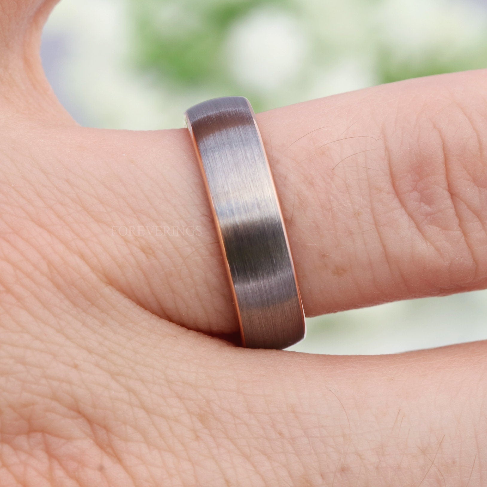 Tungsten Wedding Band Set, His and Hers Rings, 6mm / 4mm Band, Rose Gold Plated Ring, Mens Womens Ring, Comfort Fit, Brushed, Couples Ring