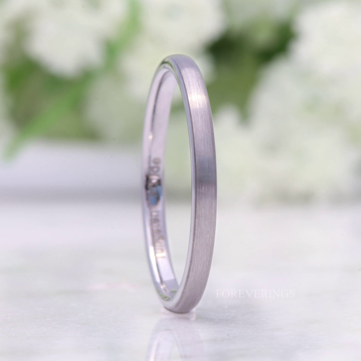 2mm domed brushed silver tungsten band standing upright