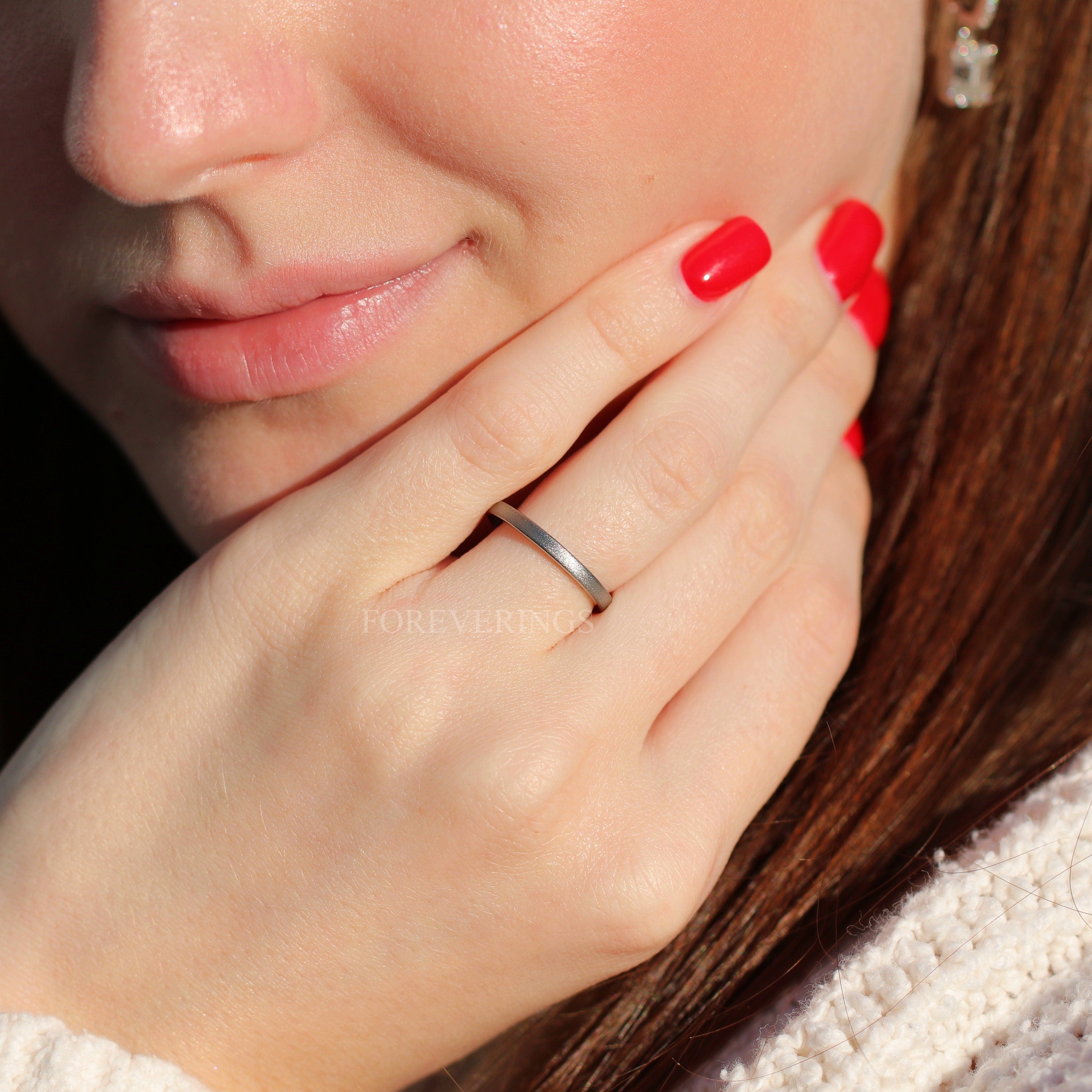 Flat Silver Sandblasted Tungsten Ring, 2mm Womens Wedding Band, Simple and Unique Sparkling Band, Thin Silver Ring, Custom Engraved Ring