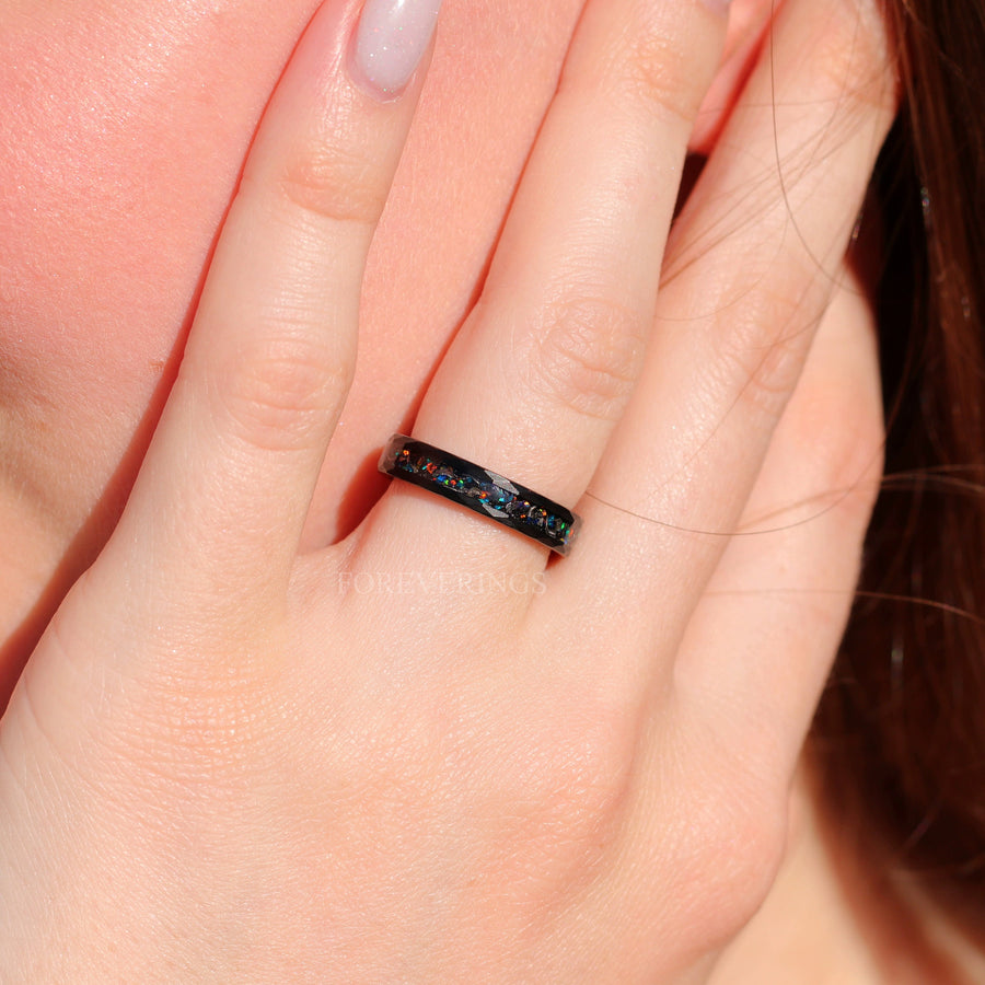 Meteorite Ring | Hammered Black Tungsten Wedding Band | 4mm