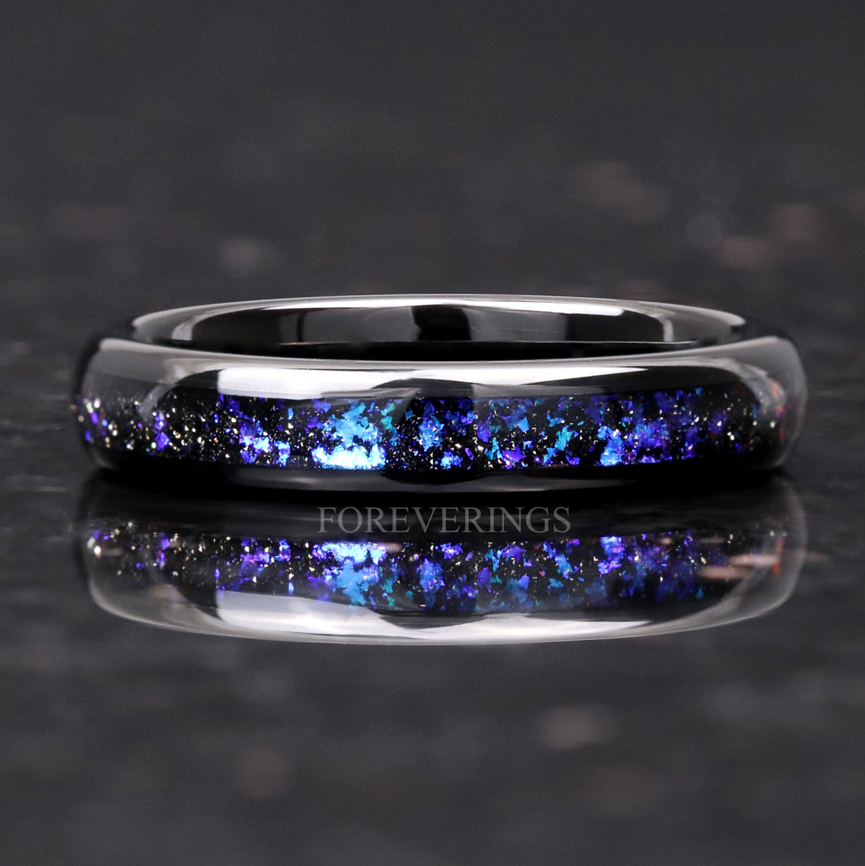 Orion Nebula Ring 4mm Tungsten Wedding Band, Outer Space Ring, Women Men Ring, Black Ring, Dome, Polish, Comfort Fit, Anniversary Gift