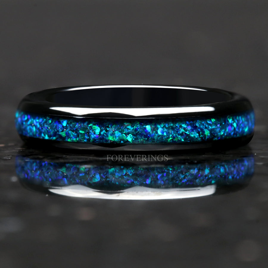 Green Opal Black Tungsten Band | Dome Polish 4mm Ring