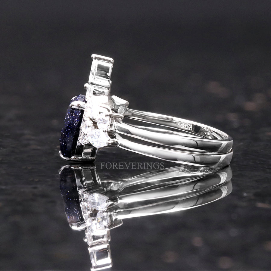 Great Rift Nebula Ring, Galaxy Engagement Ring, 925 Sterling Silver Ring, Womens Wedding Ring, Blue Sandstone, Alternative Engagement Ring
