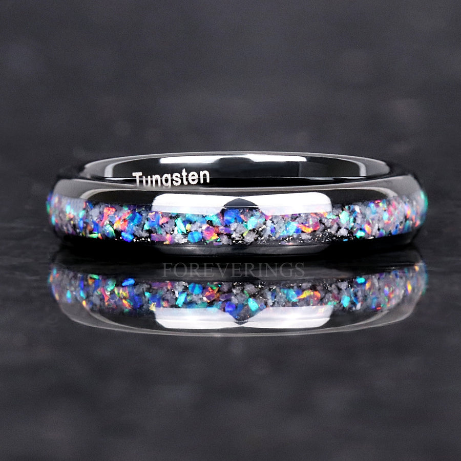 Glow Meteorite Opal Wedding Band | 4mm Black Tungsten