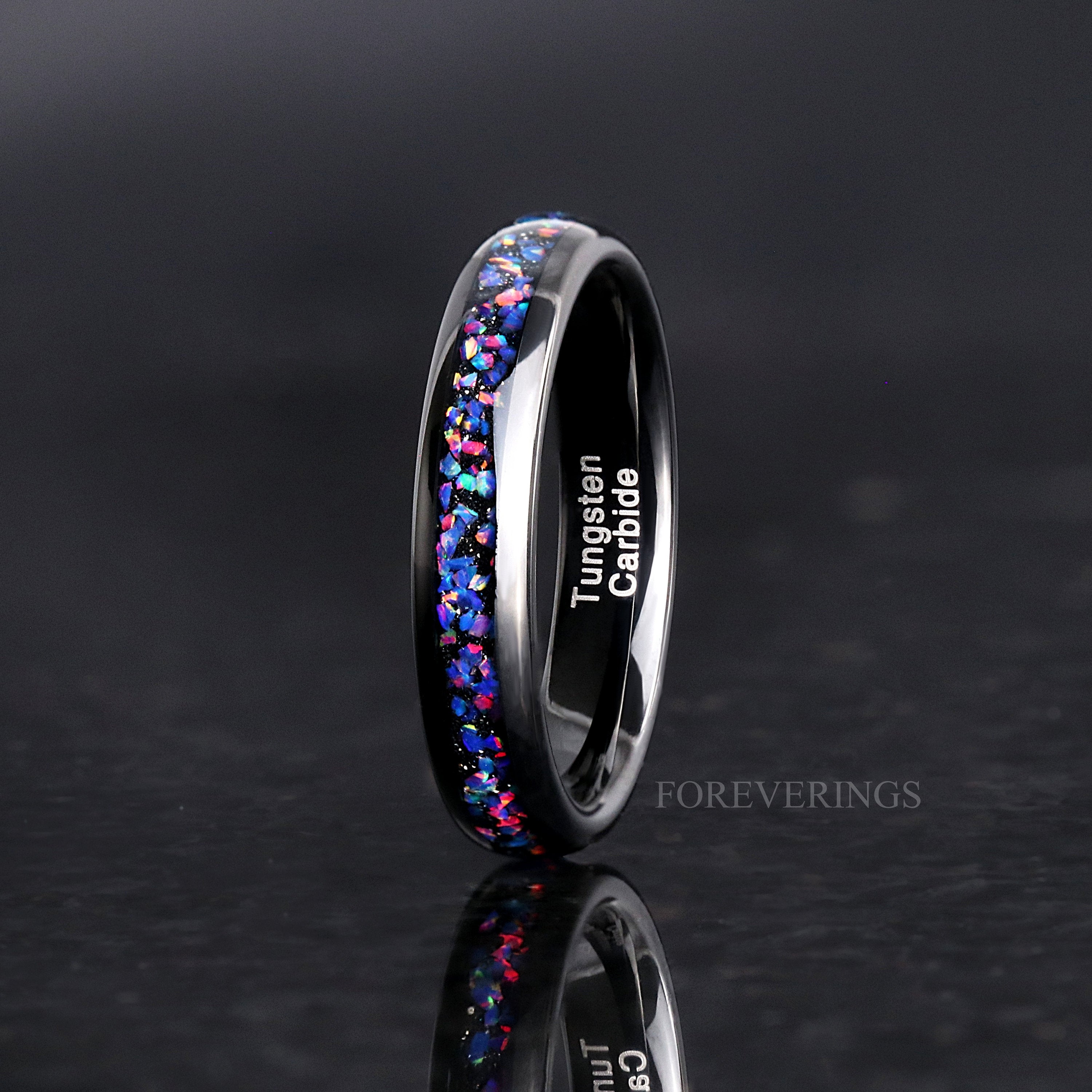 Van Gogh Opal Ring | Black Tungsten Wedding Band | 4mm