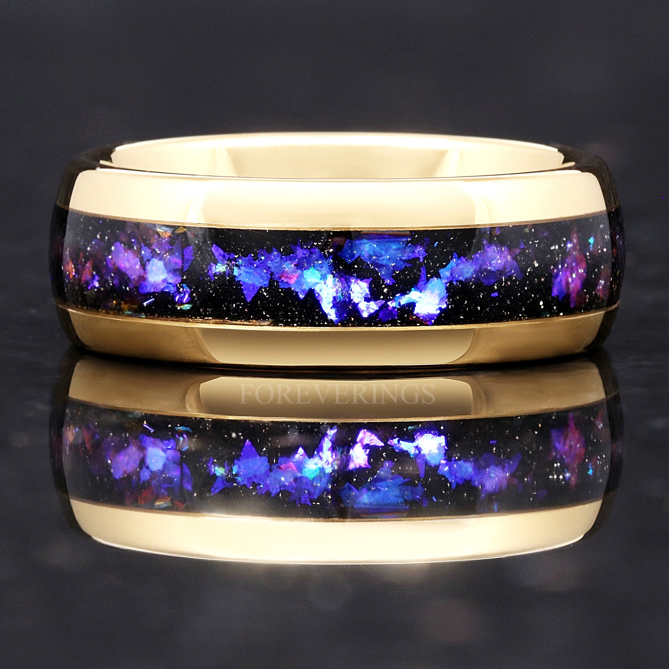 Orion Nebula Couples Ring Set Gold, His and Her Wedding Band, Sapphire Kite Engagement Ring Set, Matching Blue Nebula Ring, Outer Space Ring