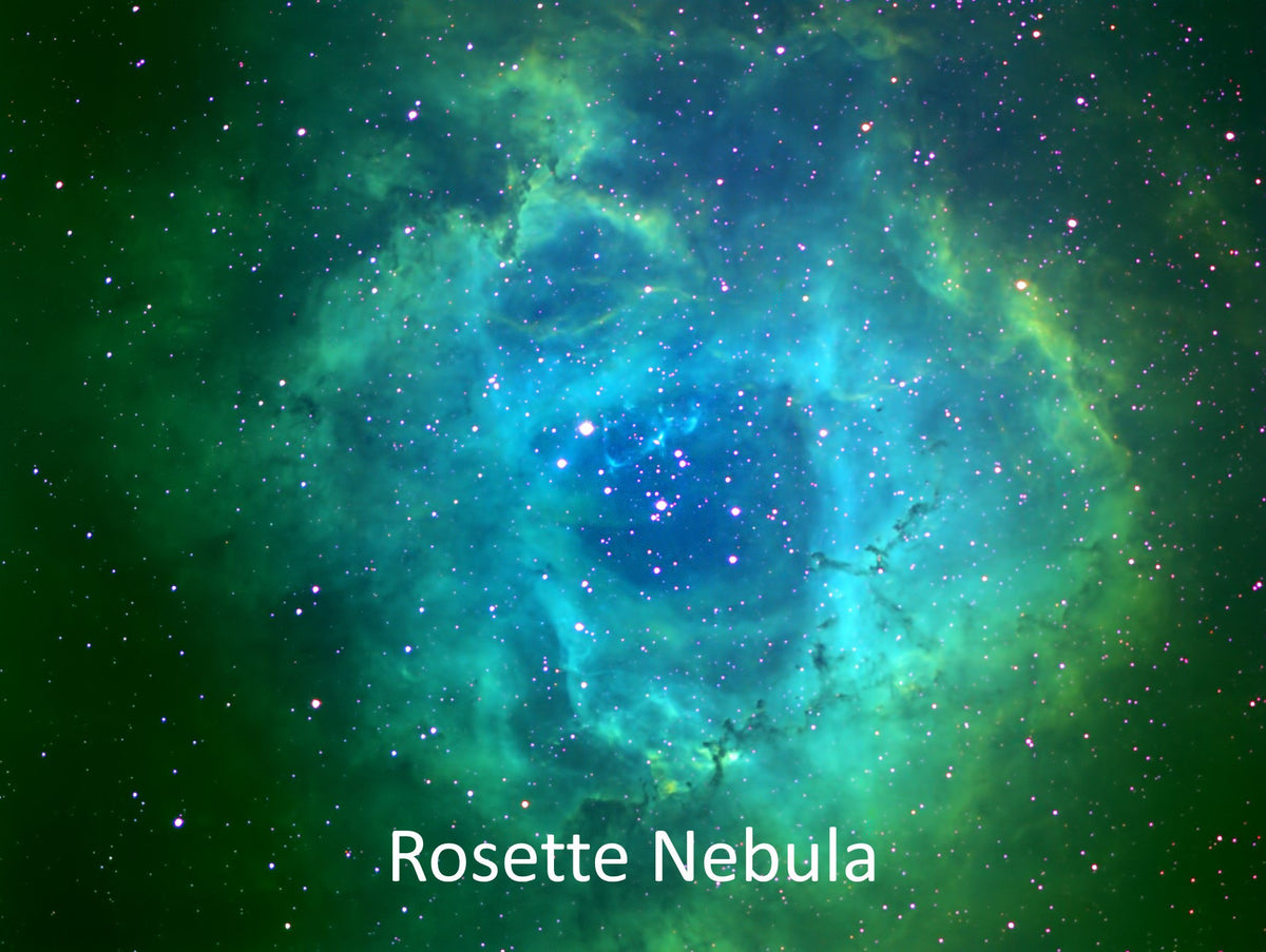 Rosette Nebula photo in green and teal, the inspiration for the inlay