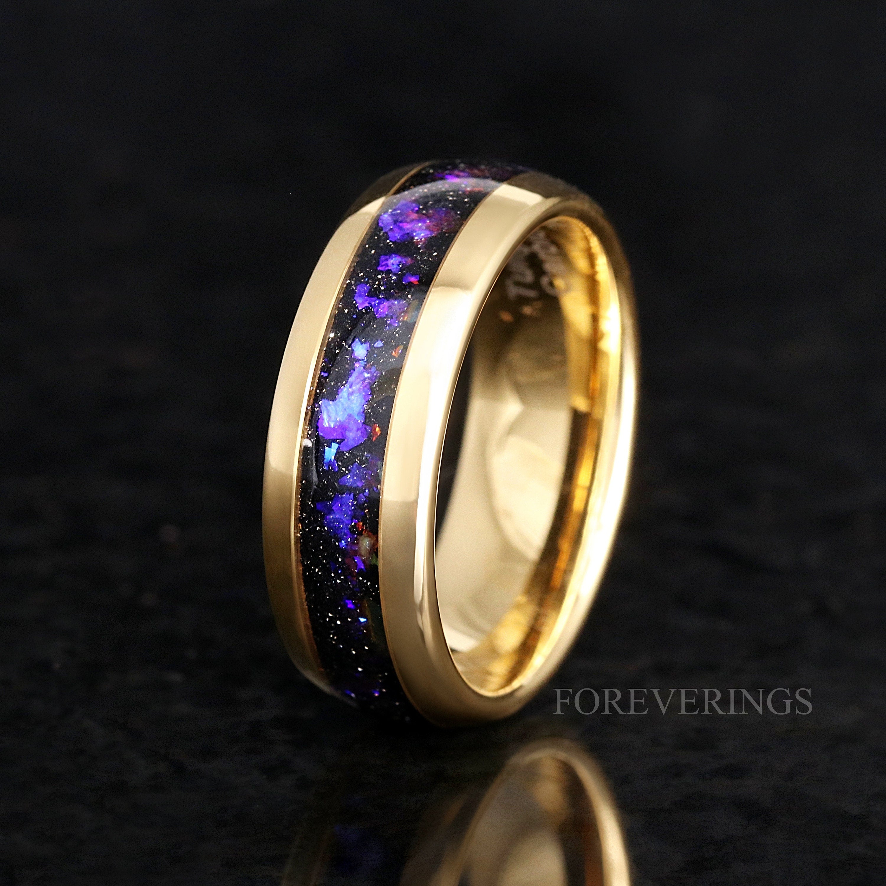 Orion Nebula Couples Ring Set Gold, His and Her Wedding Band, Sapphire Kite Engagement Ring Set, Matching Blue Nebula Ring, Outer Space Ring