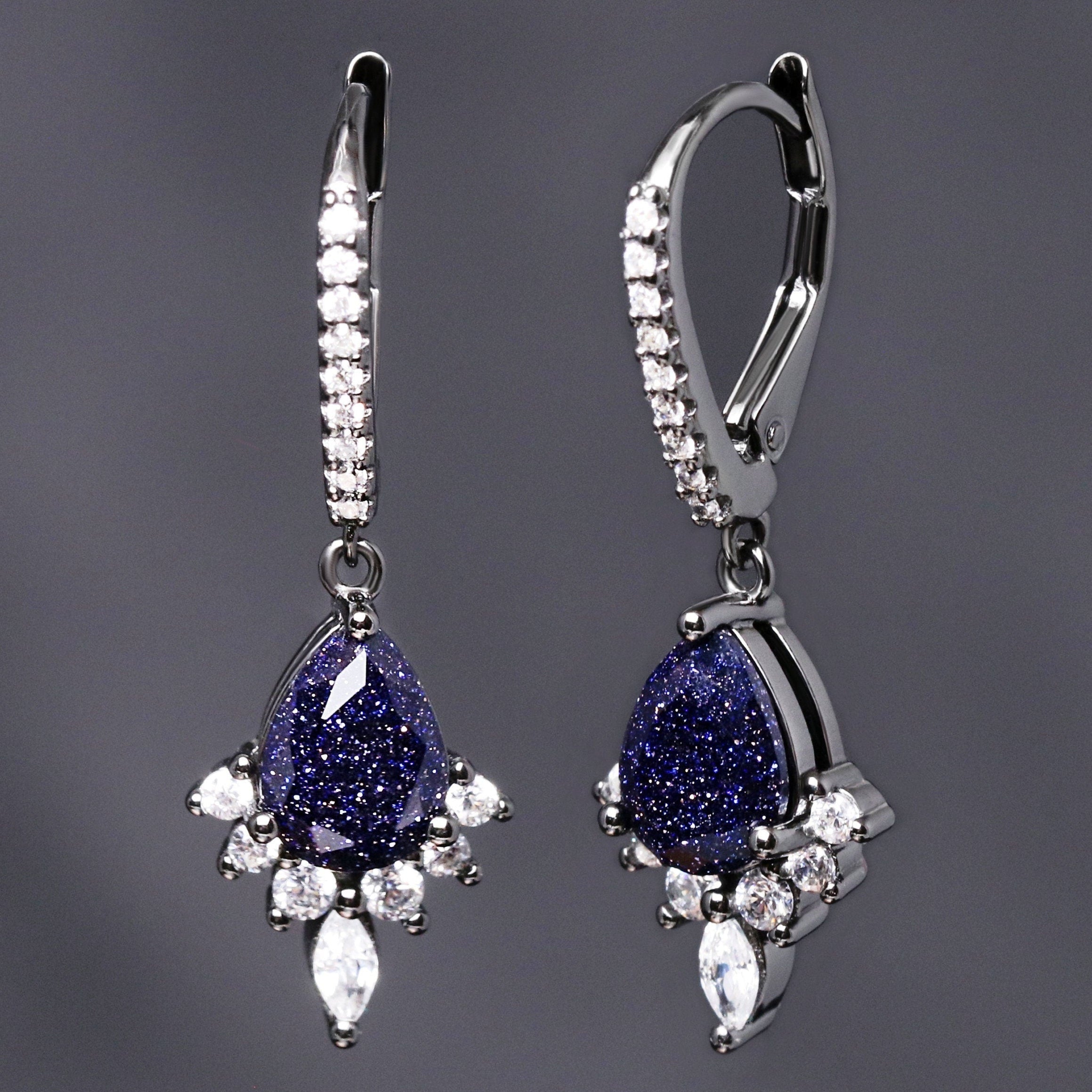 Great Rift Nebula Earrings, Starry Night, Dangle Drop, Galaxy Space Earring, 925 Sterling Silver, Blue Sandstone, Black Earrings