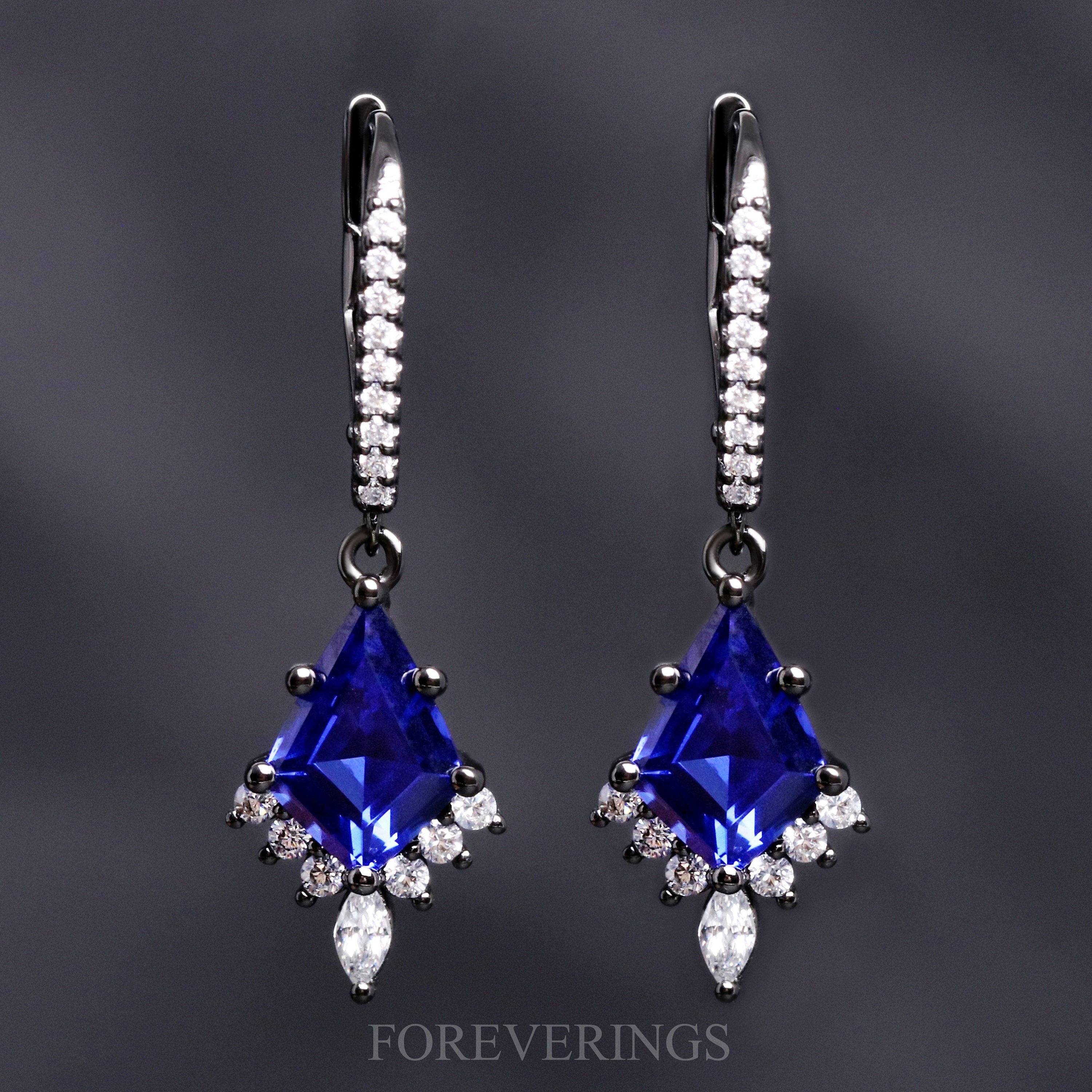 Orion Nebula Earrings Black, Dangle Drop, Black Rhodium Outer Space Earrings, 925 Sterling Silver, Blue Sapphire Galaxy Earrings