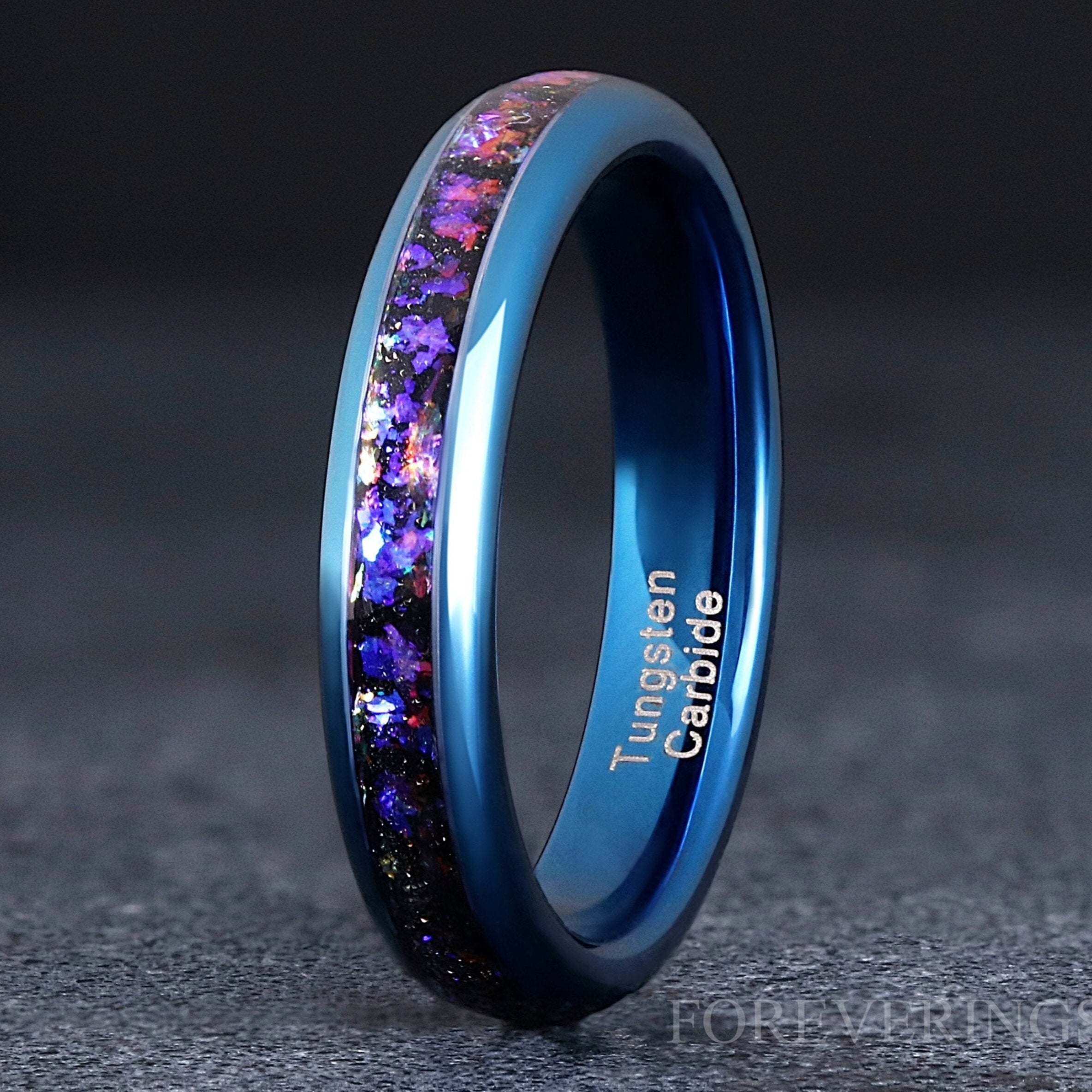 Orion Nebula Ring Blue, 4mm Tungsten Wedding Band, Outer Space Ring, Unique Women Men Ring, Black Nebula Band, Dome Polish, Ring Engraving