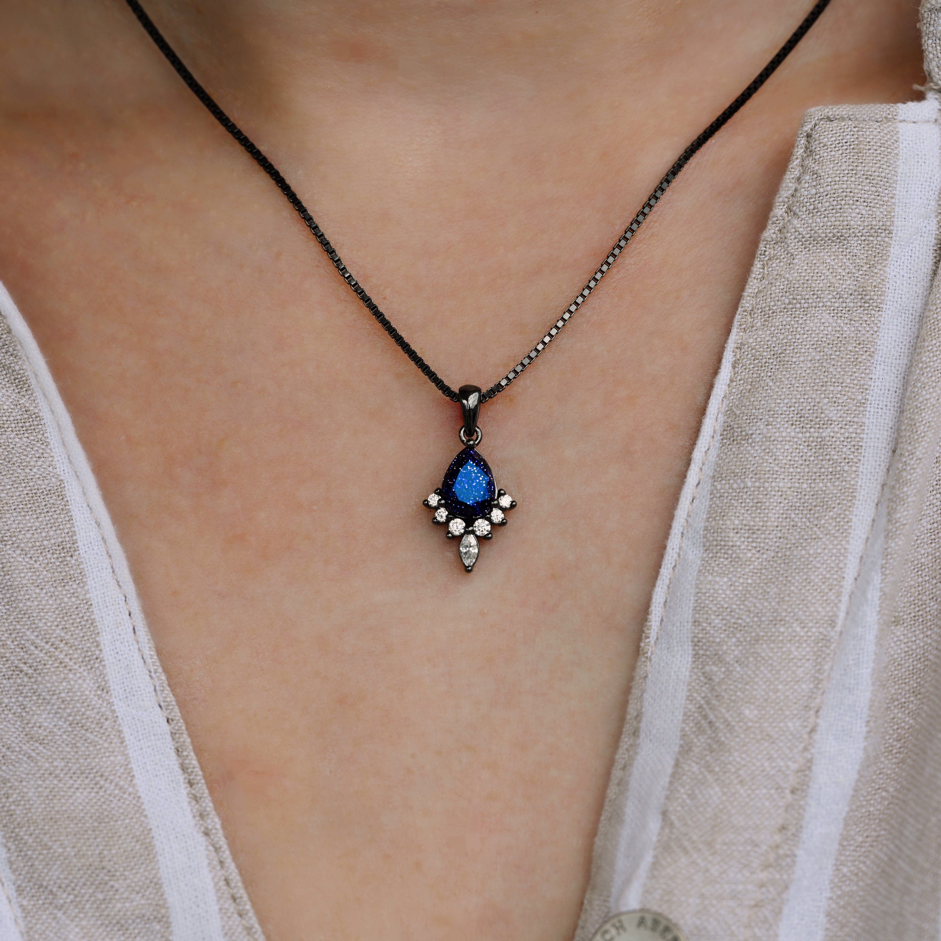 Great Rift Nebula Black Pendant Necklace, Black Rhodium Outer Space Necklace, 925 Sterling Silver, Purple Sandstone Pendant, Box Chain