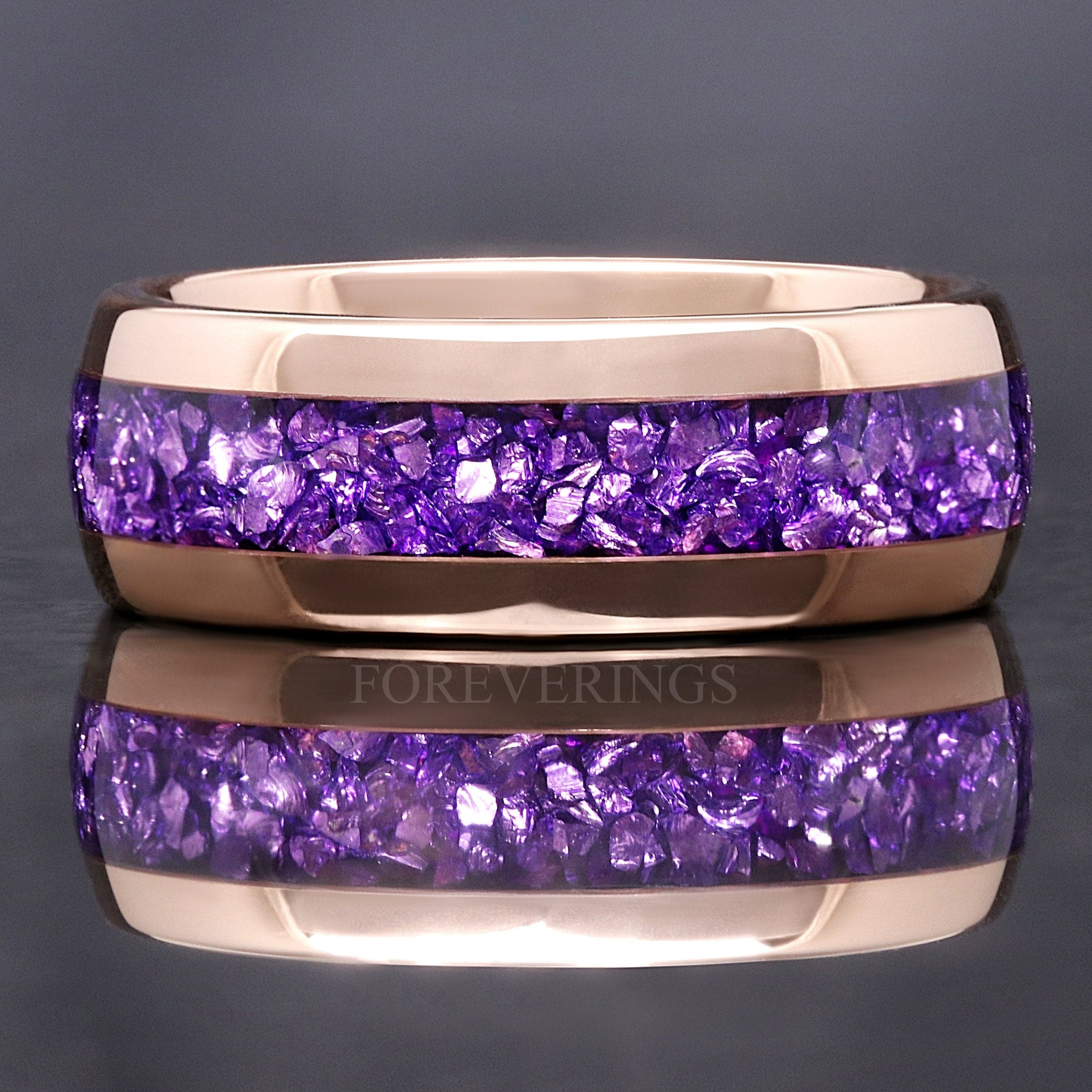 Alexandrite Ring Rose Gold, Mens Wedding Band, Purple Ring, 8mm Rose Gold Tungsten Ring, Man Engagement Ring, Unique Promise Ring, Engraving