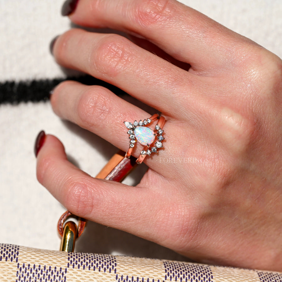 Rose gold opal couples engagement rings