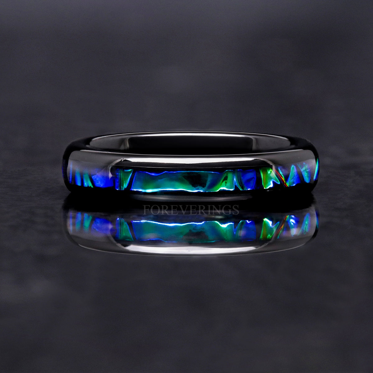 4mm black tungsten azure band shown straight on with reflection