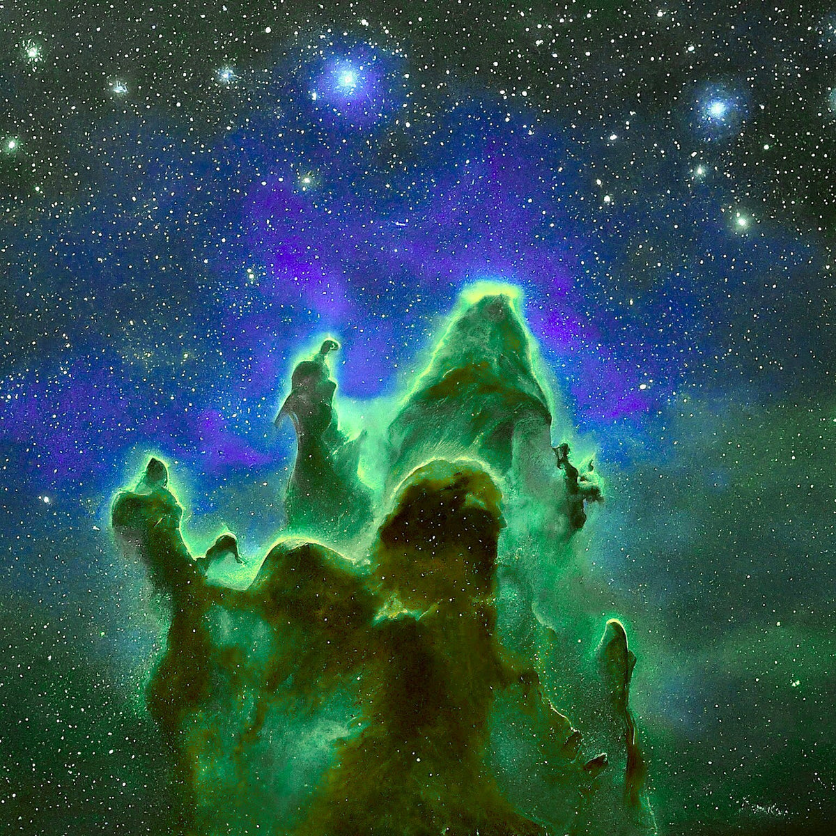 Green and purple nebula clouds among stars, the inspiration for the Ghost nebula inlay