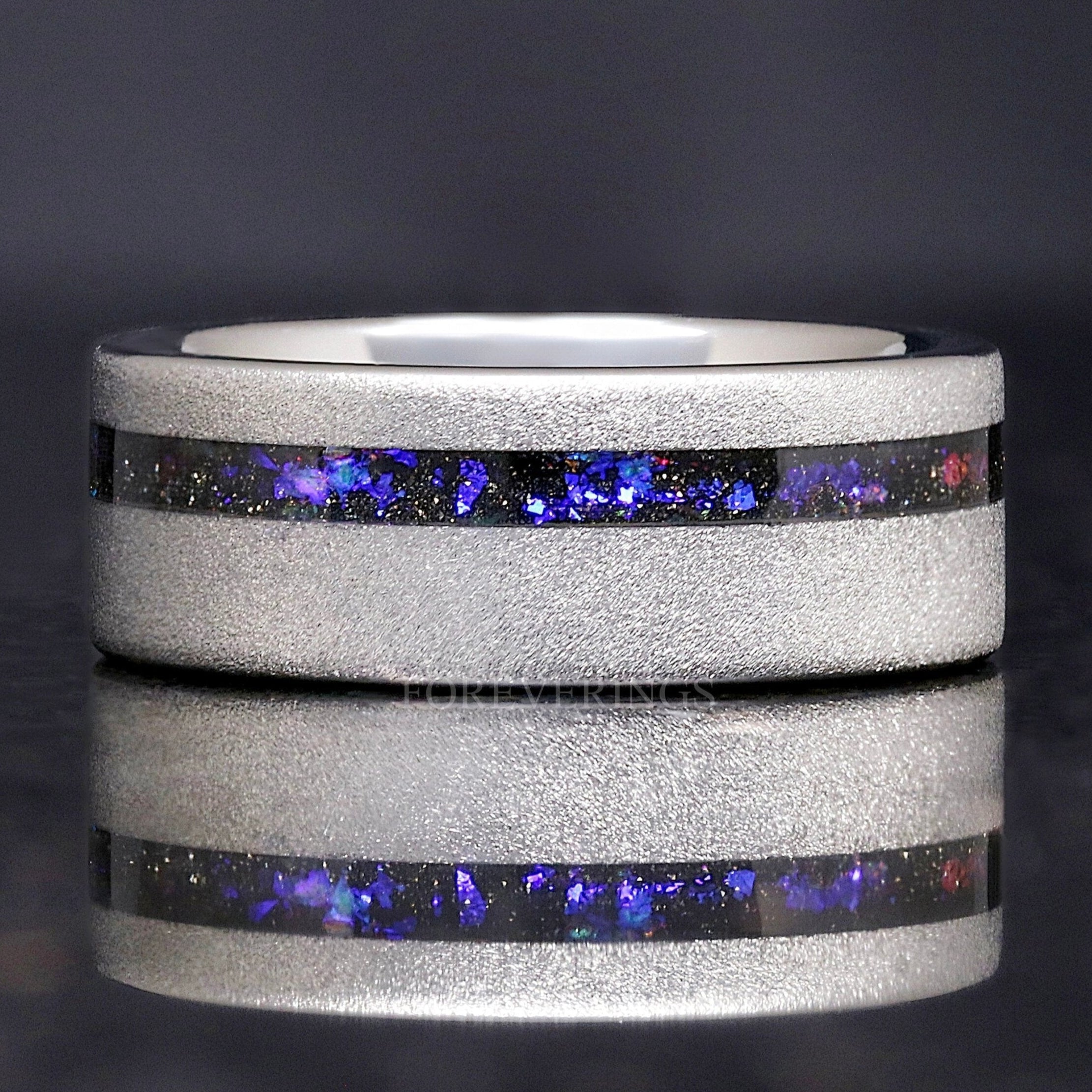 Orion Nebula Ring, Silver Sandstone Band, Mens Wedding Band, 8mm Silver Tungsten Ring, Flat, Sandblasted, Silver Nebula Ring, Ring Engraving