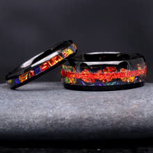 Caraxes Red Fire Opal Couple Ring Set, His Her Tungsten Wedding Band, 8mm & 4mm Black and Red Dragon Ring, Dichrolam, Matching Promise Ring