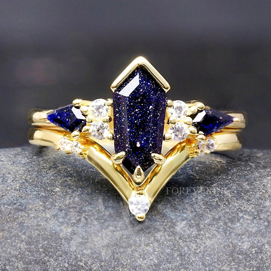 Great Rift Nebula Ring, Gold Alternative Engagement Ring, Kite Coffin, Sandstone 925 Sterling Silver Ring, Woman Wedding Ring Set, Engraving