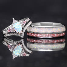 Lumiere Morganite Opal Ring Set, His Her Wedding Ring, Personalized, Promise Ring for Couples, Opal Engagement Ring Set, Morganite Ring Set