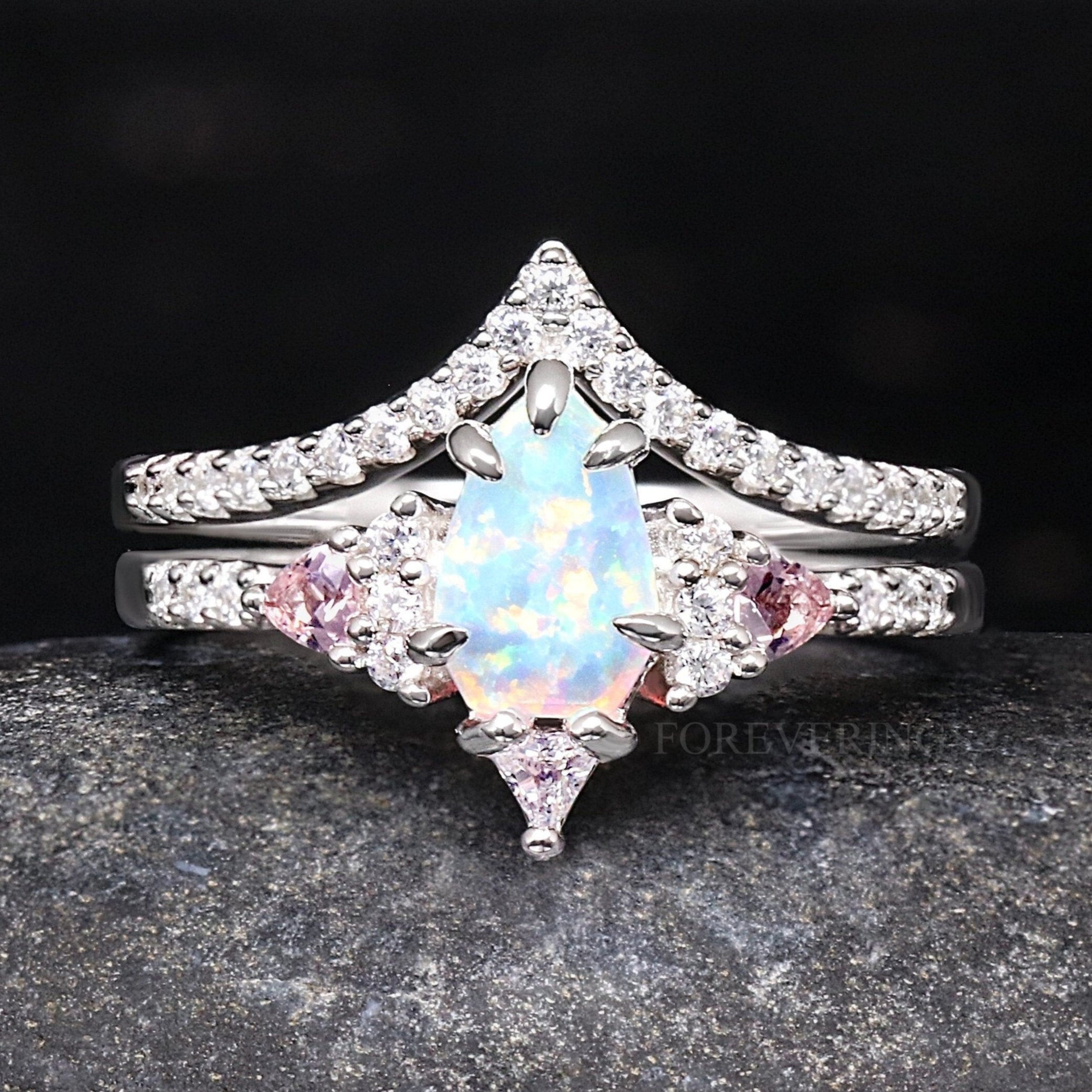 Lumiere Morganite Opal Ring, Woman Wedding Ring, Personalized, White Fire Opal Engagement Ring, Alternative Ring, Morganite Promise Ring