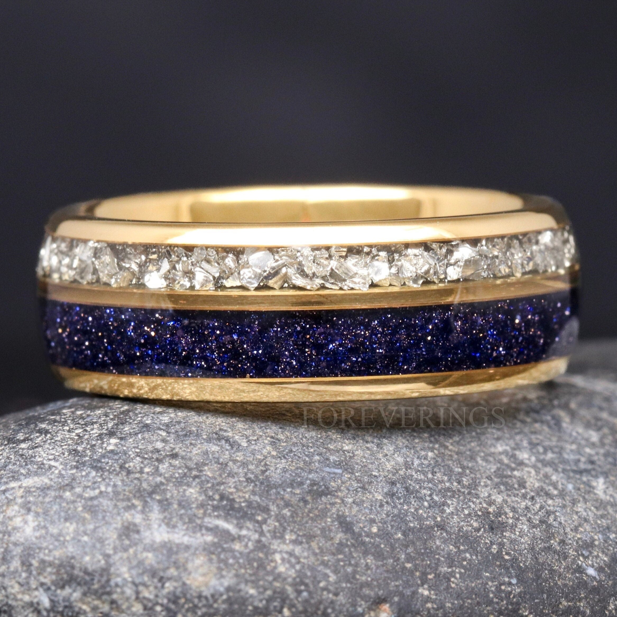 Rift Nebula Ring Men, Gold Wedding Band, Starry Night Ring, Space Ring, Dome, Polish, Man Diamond Ring, Blue Sandstone, Personalized Gift