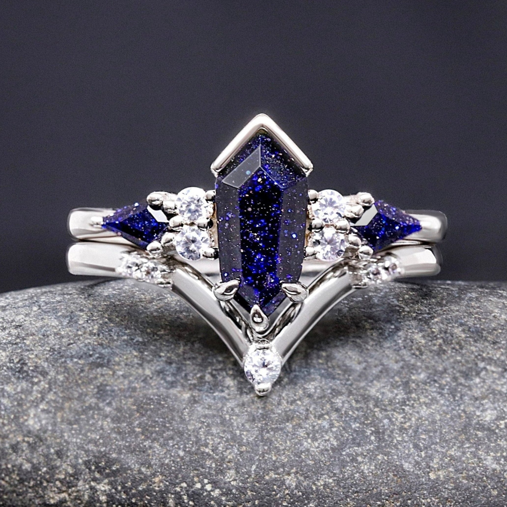 Great Rift Nebula Ring, Alternative Engagement Ring, Kite Coffin, 925 Sterling Silver, Space Woman Wedding Ring, Blue Sandstone, Engraving