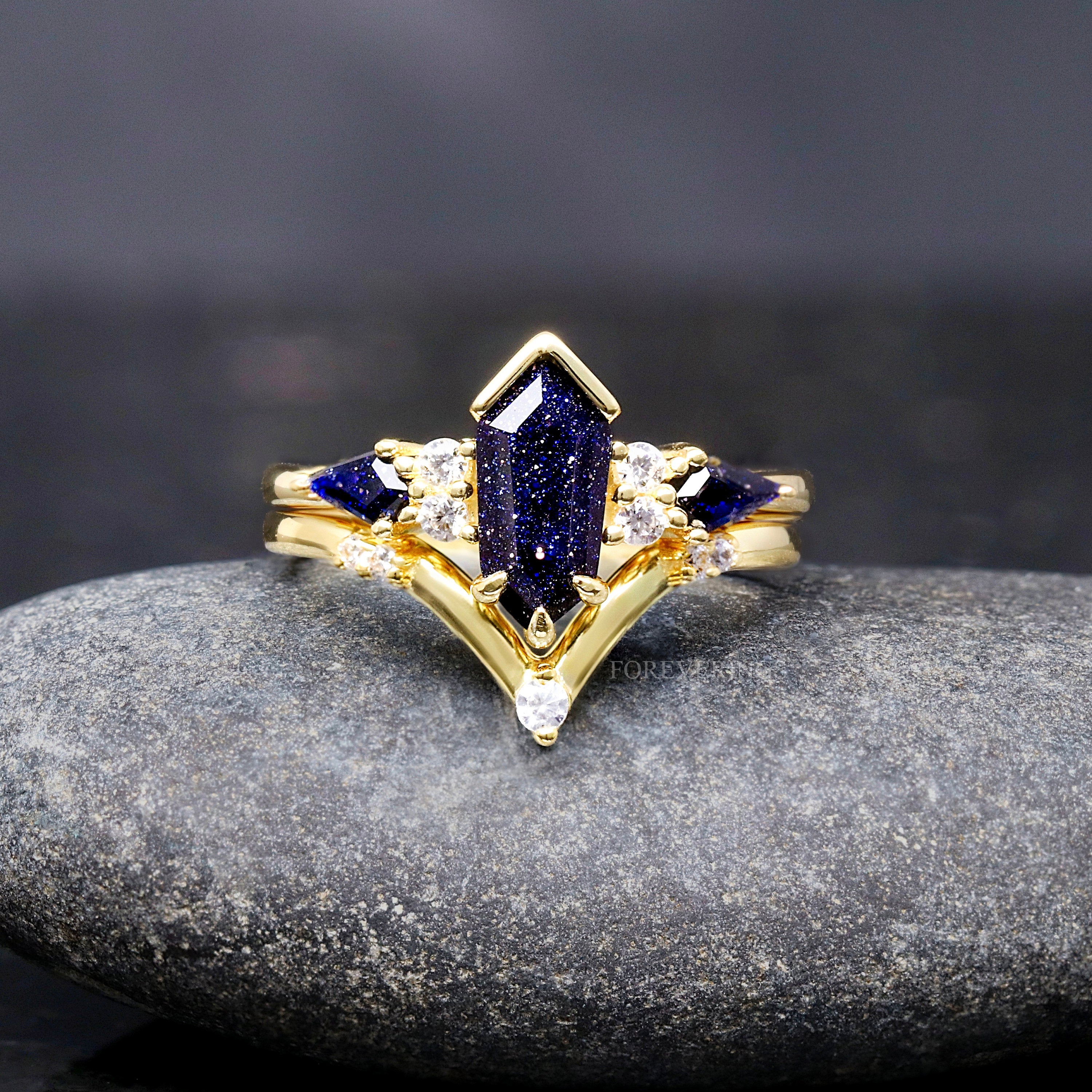 Great Rift Nebula Gold Sandstone Ring Set, Acotar, His and Her Wedding Band, Kite Coffin, Alternative Engagement Ring Set, Space Couple Ring