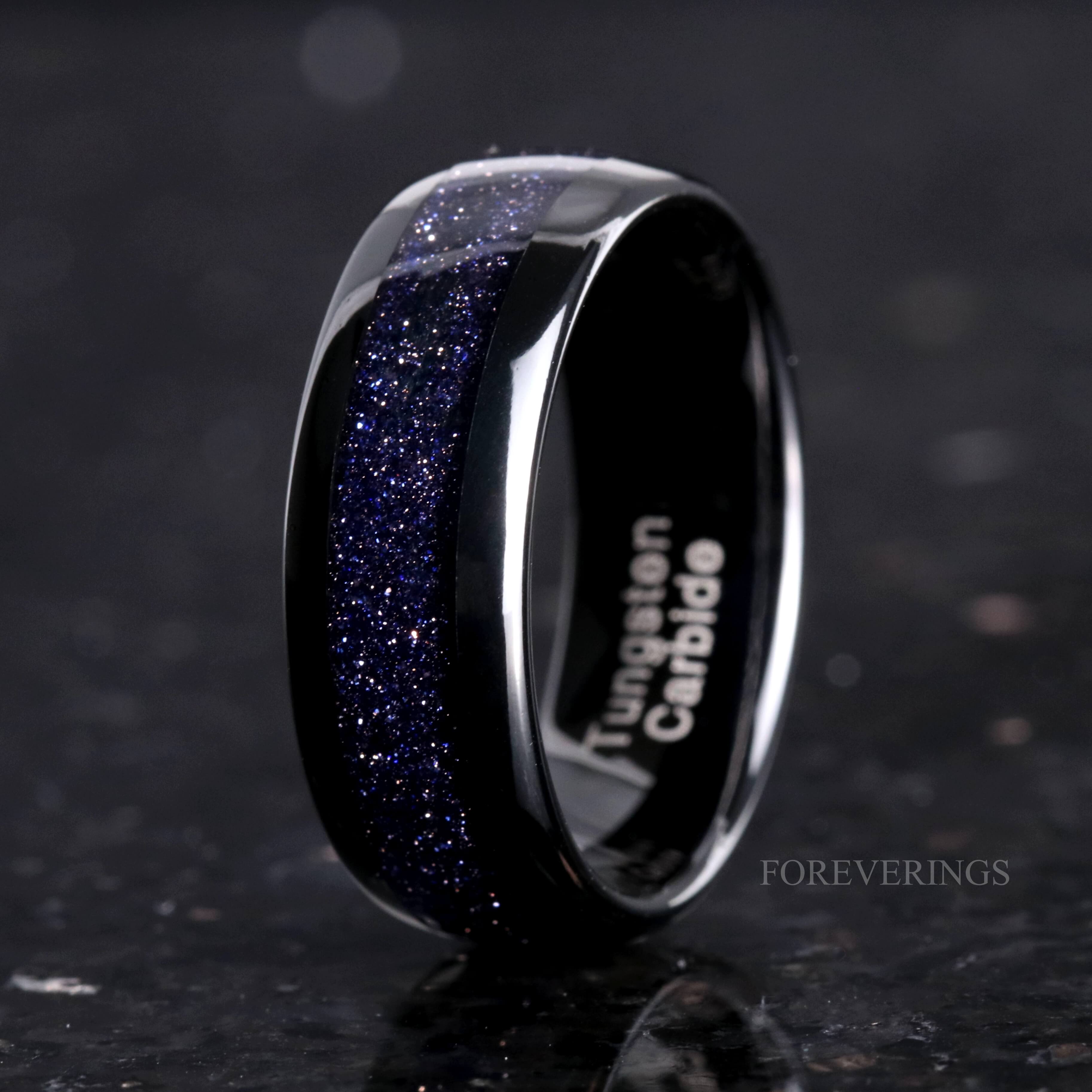 Lunara Celestial Couples Ring Set | Black Tungsten & Sterling Silver with Marquise Sandstone