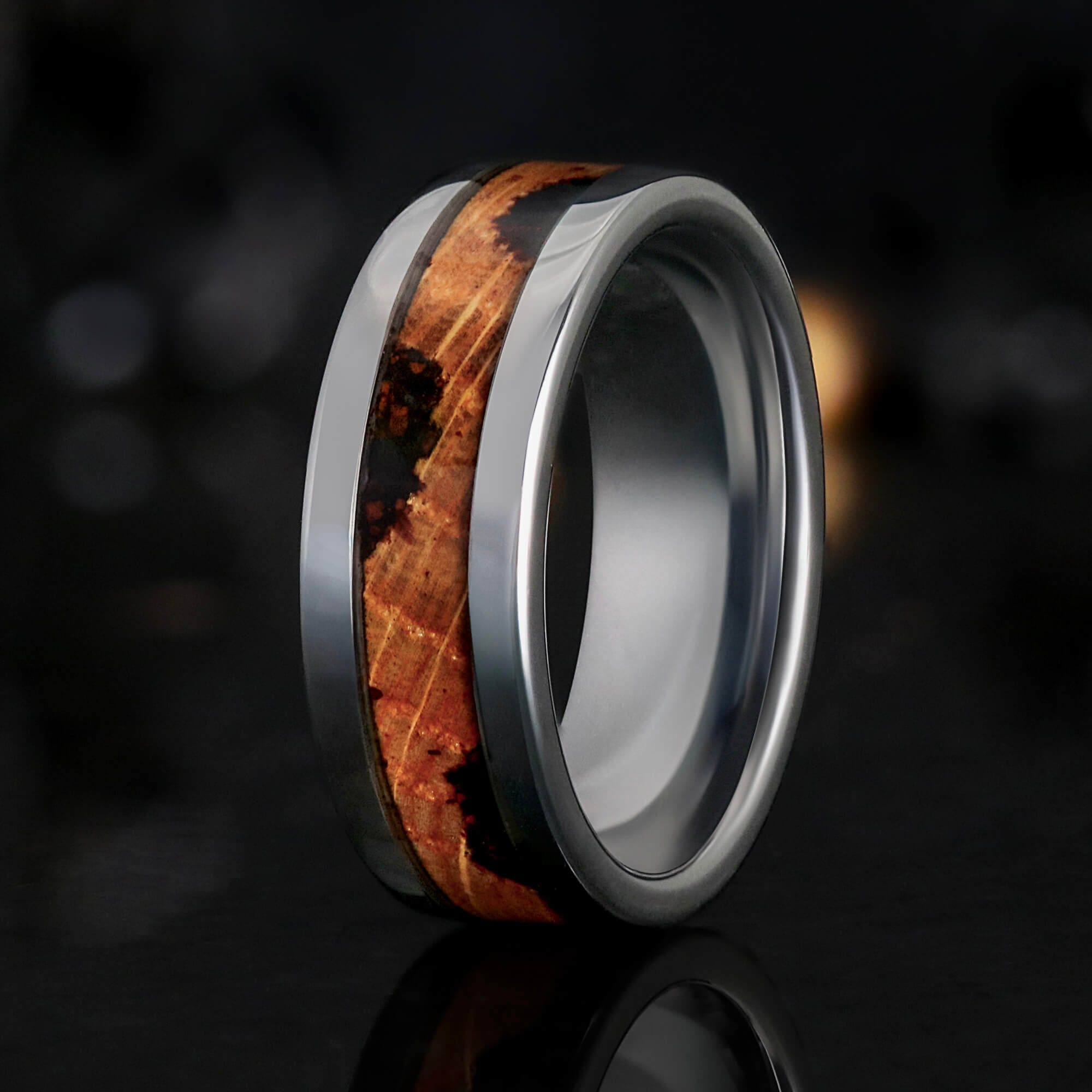 Smoky Quartz & Whiskey Barrel Couples Ring Set | Tungsten and Sterling Silver