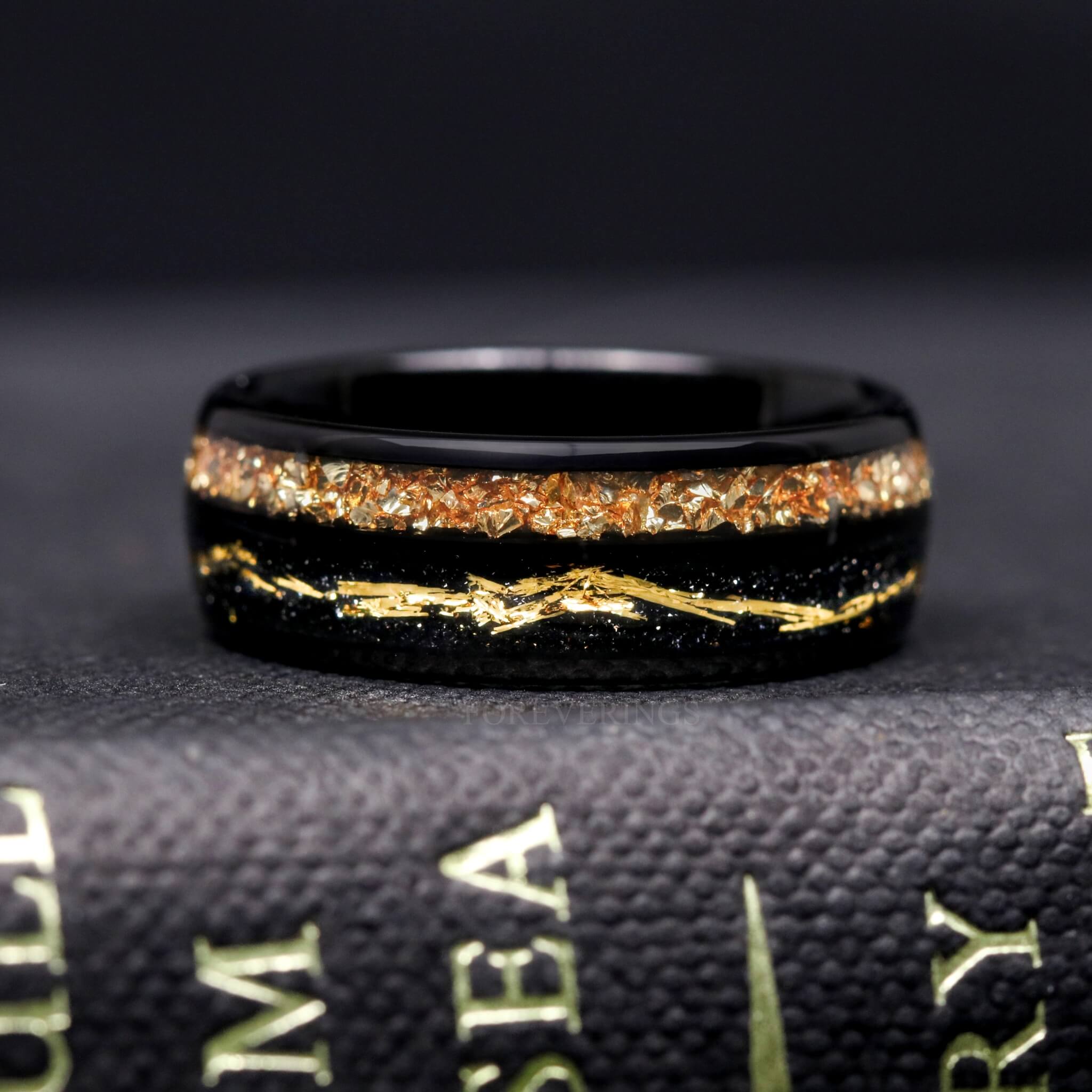 Mens Citrine Engagement Ring | Black & Gold 8mm Tungsten Band