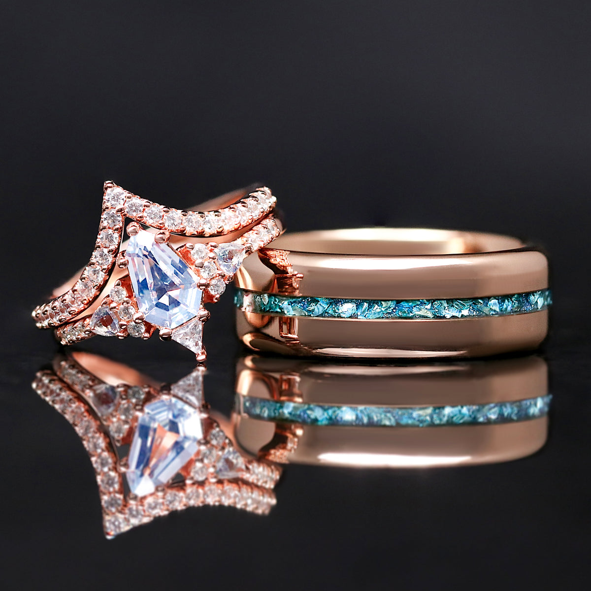 Sterling silver and rose gold aquamarine rings for women