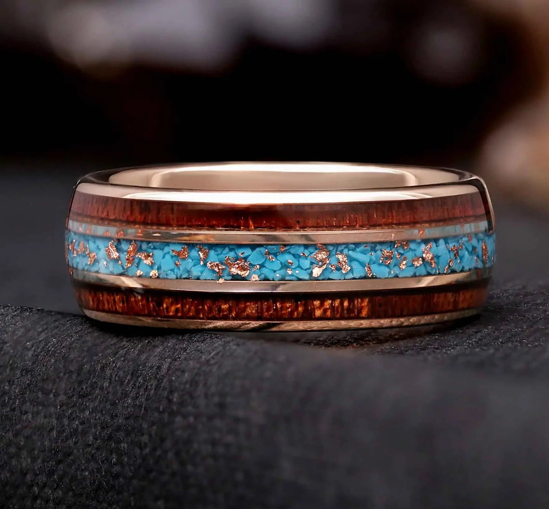 Koa wood turquoise men’s wedding band