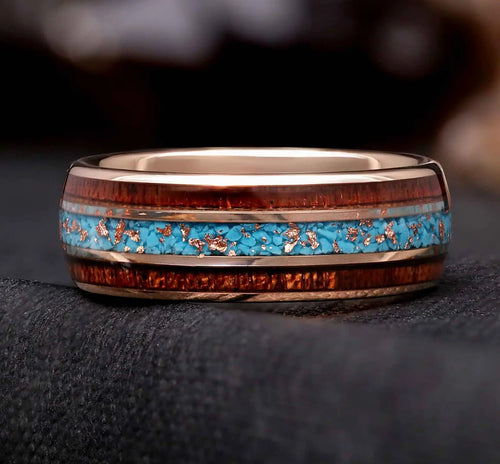 Men’s turquoise koa wood tungsten ring