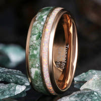 Moss Agate & White Opal Inlay | Rose Gold Tungsten Men's Wedding Band | 8mm