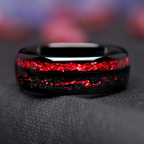 Ruby red and black tungsten wedding band 8mm men’s ring