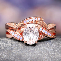 White Lotus Engagement Ring, Oval Cut White Sapphire, Rose Gold Promise Ring, Nature Inspired Wedding Band, Unique Fantasy Flower Ring