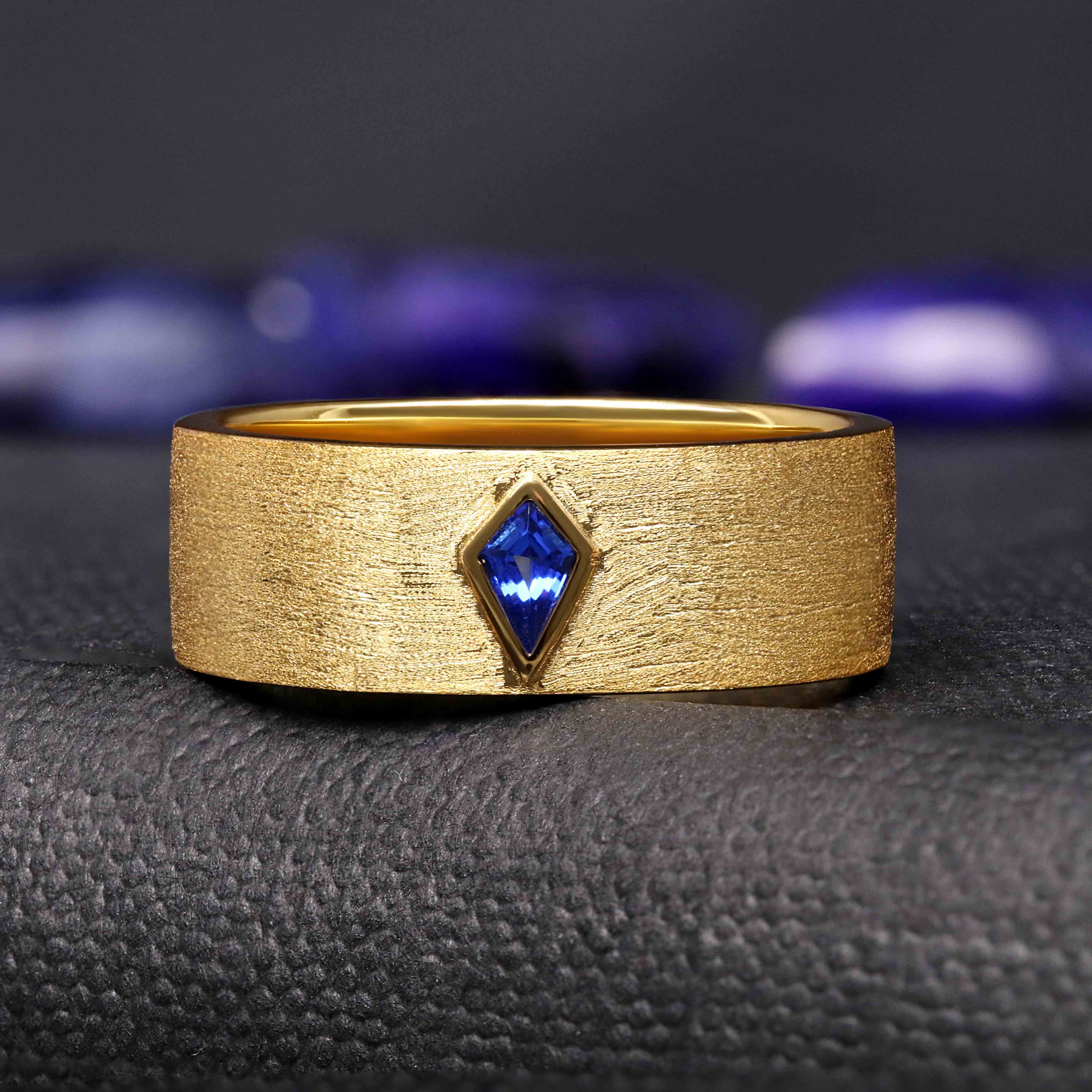 Kite Cut Sapphire His and Hers Wedding Ring Set - Gold Couples Rings