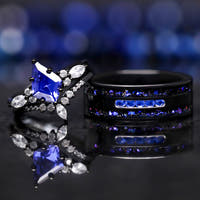Orion Nebula Ring™ Set - Matching Sapphire Couples Wedding Ring Set - Black Engagement Ring Set