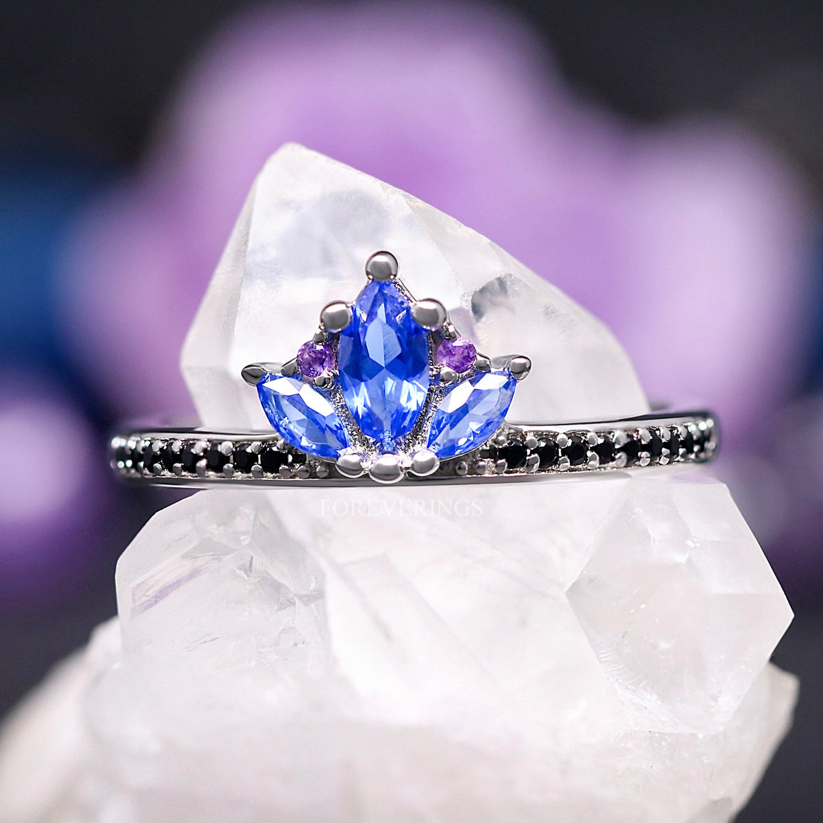 Blue Lotus Engagement Ring, Unique Women Wedding Ring, Orion Nebula Silver Space Ring, Promise Ring Gift for Her, Unique Cosmic Jewelry