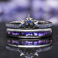 Orion Star Engagement Ring Set, Women’s Wedding Band Set, Cosmic Nebula Stacking Rings