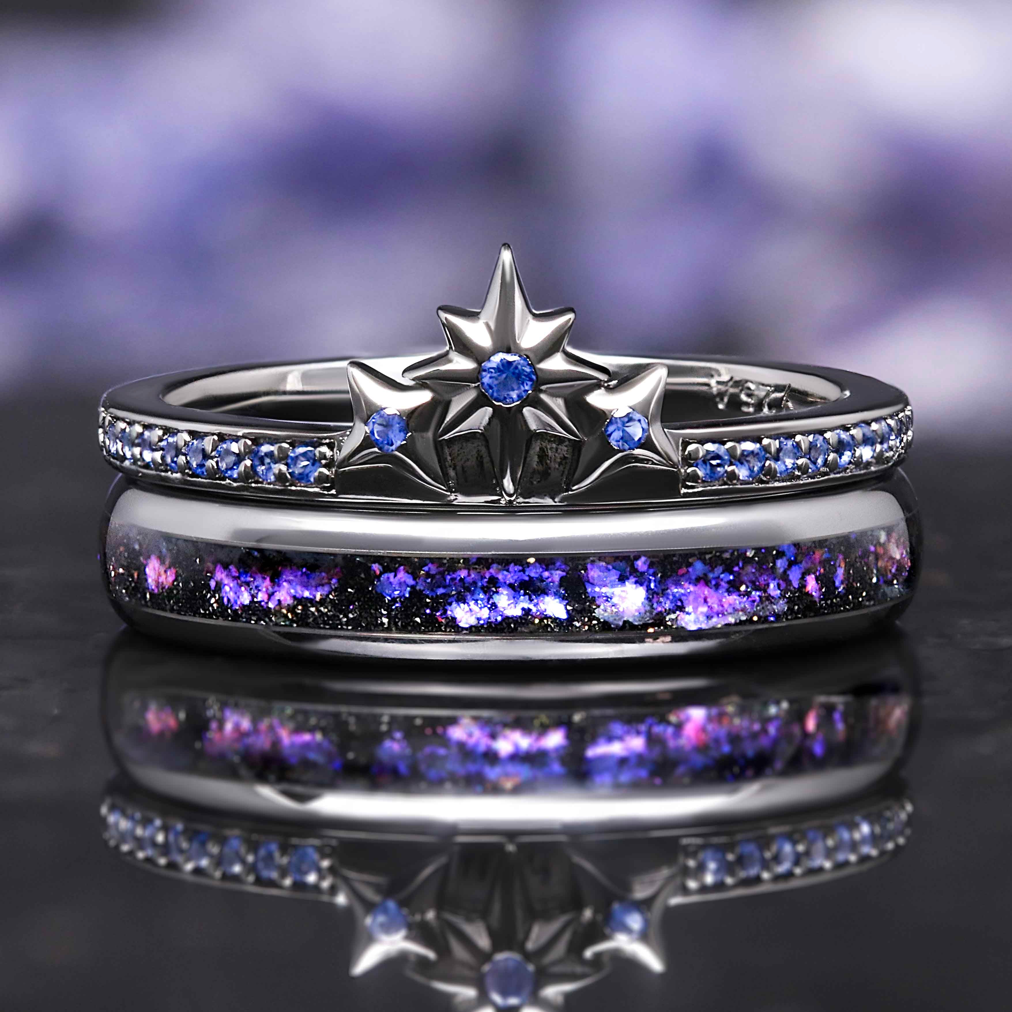 Celestial star engagement ring stack set