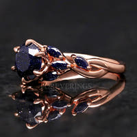 Nesta Starry Night Engagement Ring, Unique Womens Promise Ring, Great Rift Nebula, Rose Gold Sandstone, 925 Sterling Silver Wedding Ring