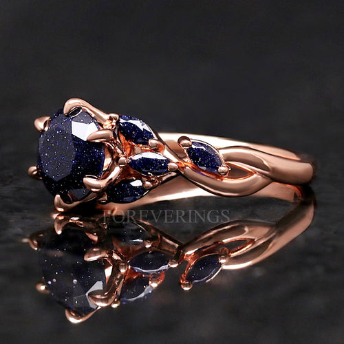 Nesta Starry Night Engagement Ring, Unique Womens Promise Ring, Great Rift Nebula, Rose Gold Sandstone, 925 Sterling Silver Wedding Ring