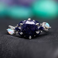 Nesta Starry Night Ring Set, His and Her Wedding Ring, Rift Nebula Ring Set, Matching Couple Ring, Sandstone, Tungsten & 925 Silver, Opal