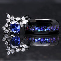 Orion Nebula Ring Set, His and Hers Wedding Band, Black Sapphire Engagement Ring, Outer Space Couples Ring, Matching Promise Rings, Engrave