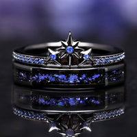 Orion Star Engagement Ring Set, Women’s Wedding Band Set, Cosmic Nebula Stacking Rings, Space Ring Set for Her, Ceramic & Sterling Silver