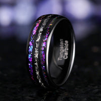 Unique promise rings with black mystic topaz and cosmic design